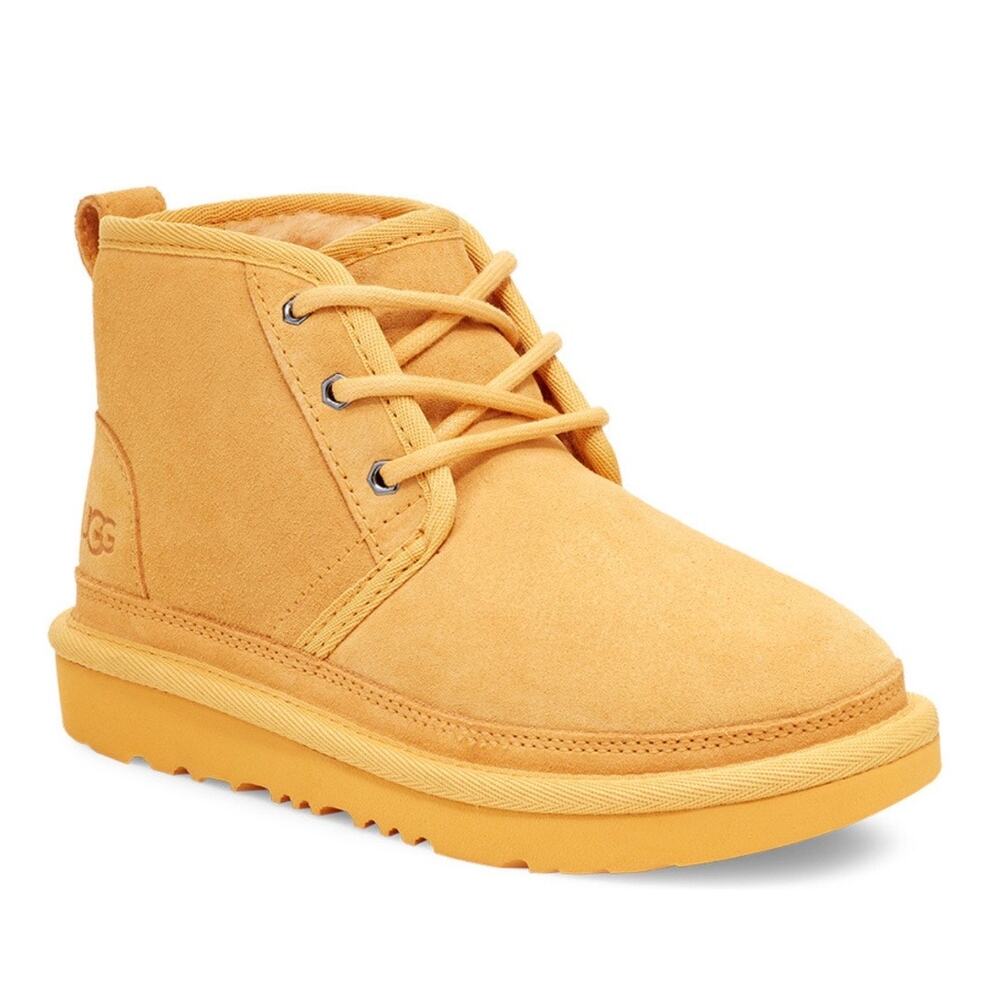 UGG | Neumel Yellow Suede Lace Up Zip Boots Sherpa Lined Kids | Size 11